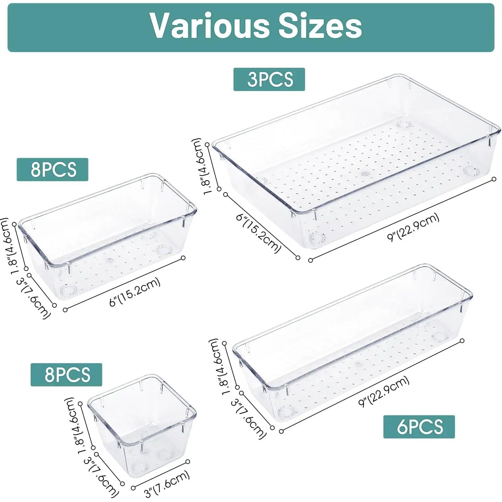 Juego de organizador de cajones de plástico transparente de 25 piezas